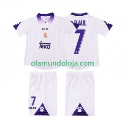 Camisola Real Madrid RAUL 7 1997 Retro Criança Equipamento Primeiro 1998 Manga Curta